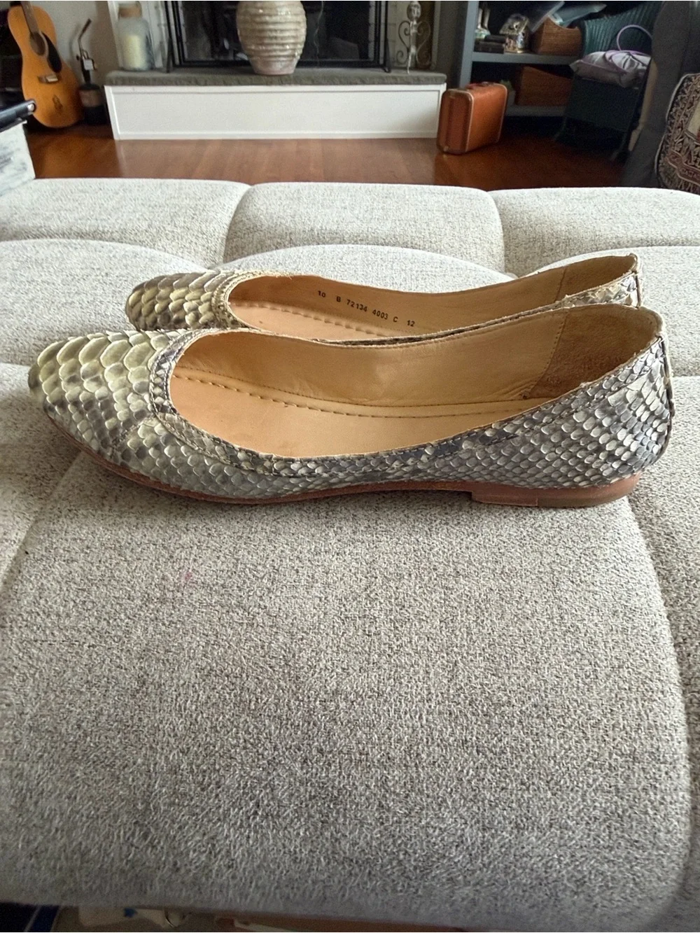 Frye Snake Embossed Gold Ballet Flats Leather Slip-On Size 10